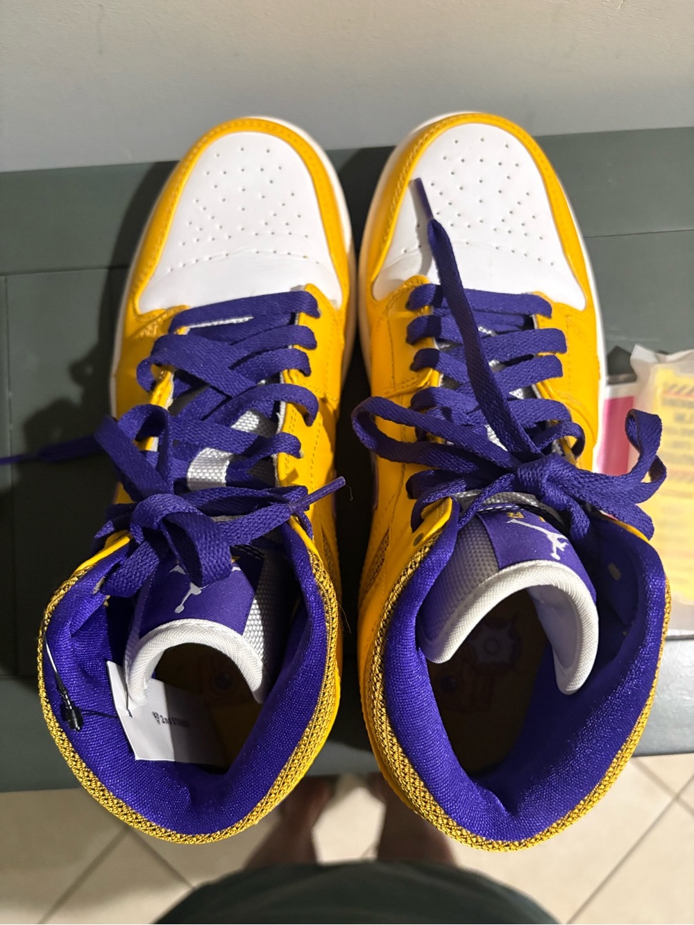 Jordan Kids High-Top Sneakers in Yellow, Purple and White